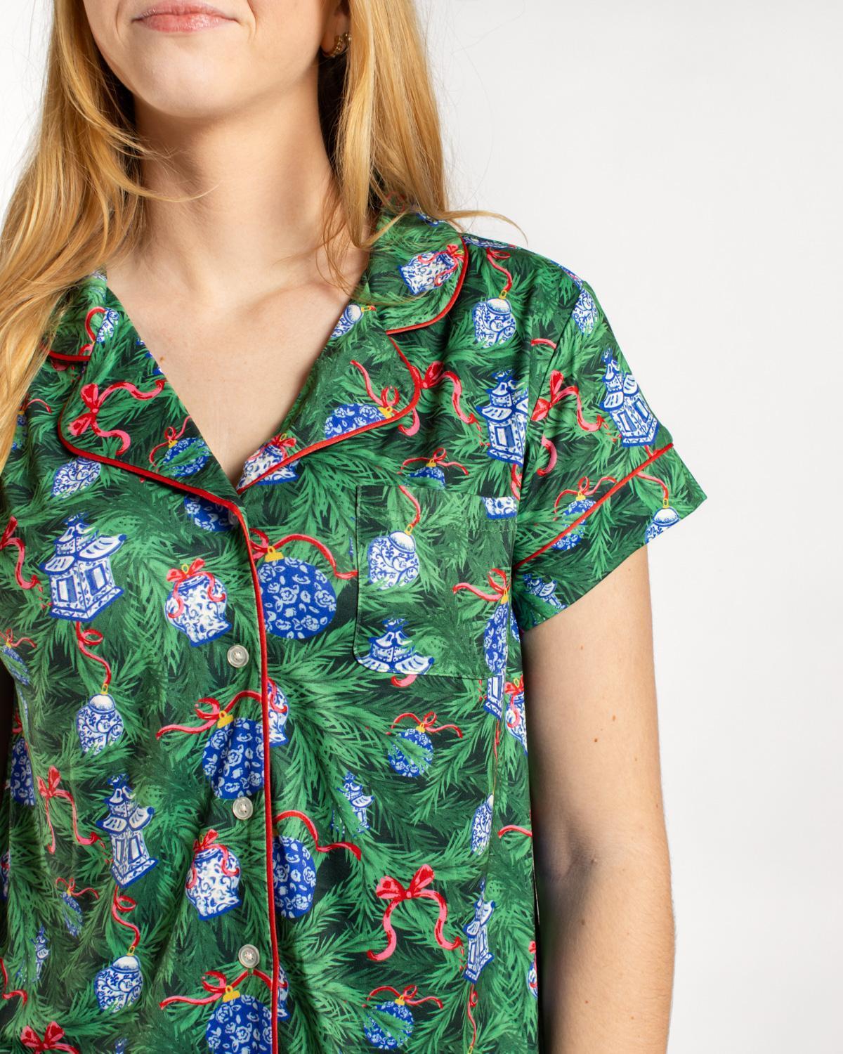 Spruce It Up Short Sleeve Button Up Pajama Shirt