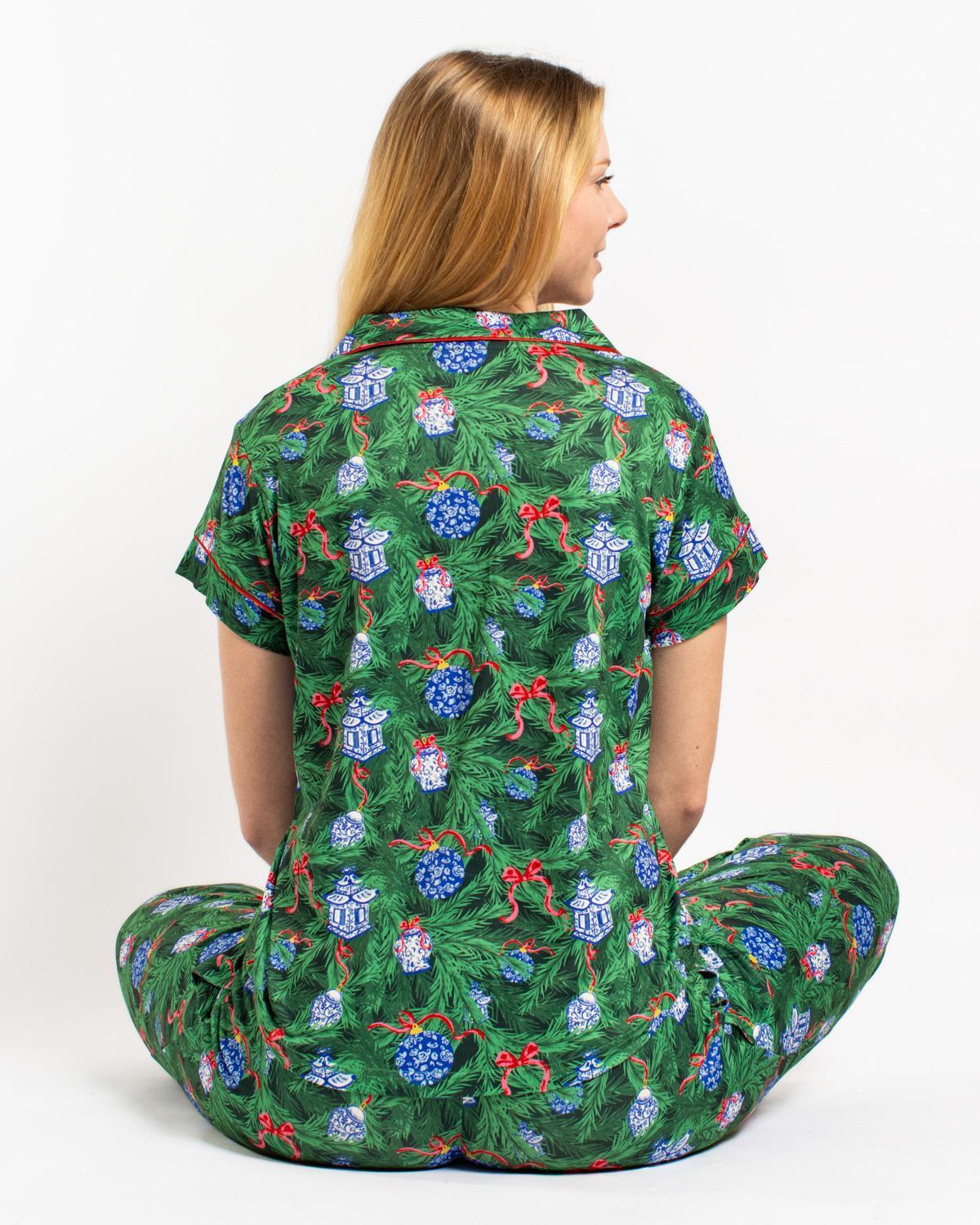 Spruce It Up Short Sleeve Button Up Pajama Shirt
