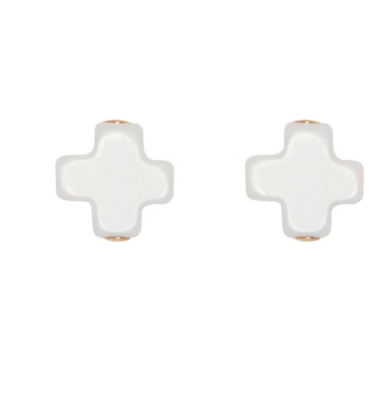 Signature Cross Off-White Stud - Gold