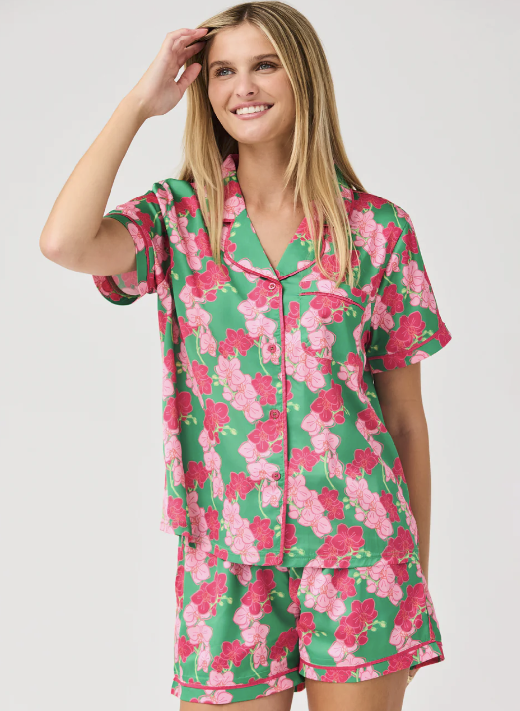 Women's Charlotte Satin Shorts Set | Orchid Reverie Green