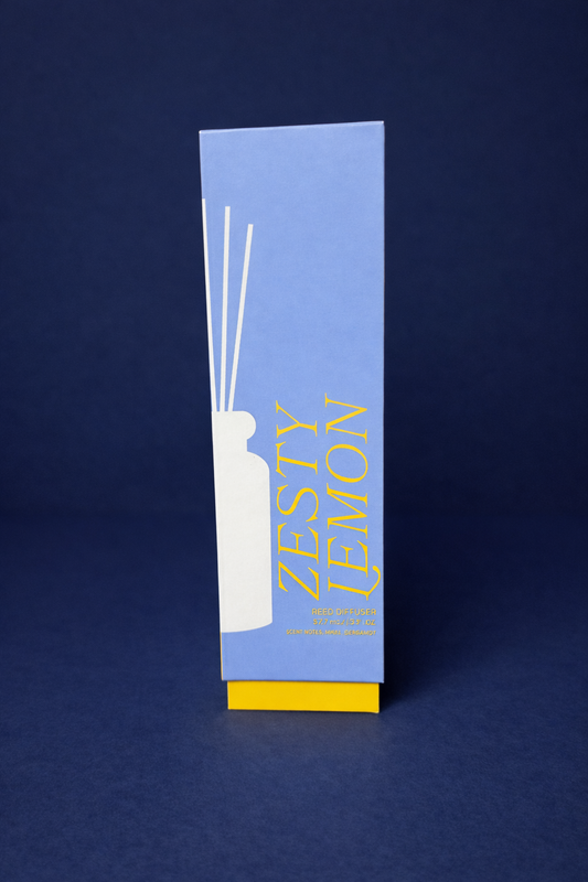 Stacked 3.2 Fl Oz Glass Diffuser with Light Blue Lid and Yellow Base - Zesty Lemon
