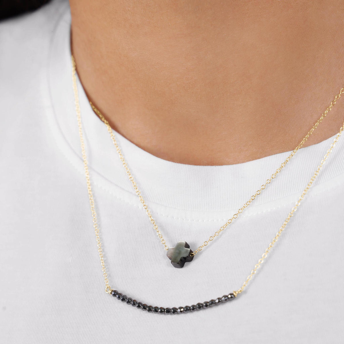 Signature Cross Black Tahitian Mother of Pearl 16" Gold Necklace