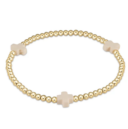 egirl Signature Cross Gold Pattern 3mm Bead Bracelet - Off-White