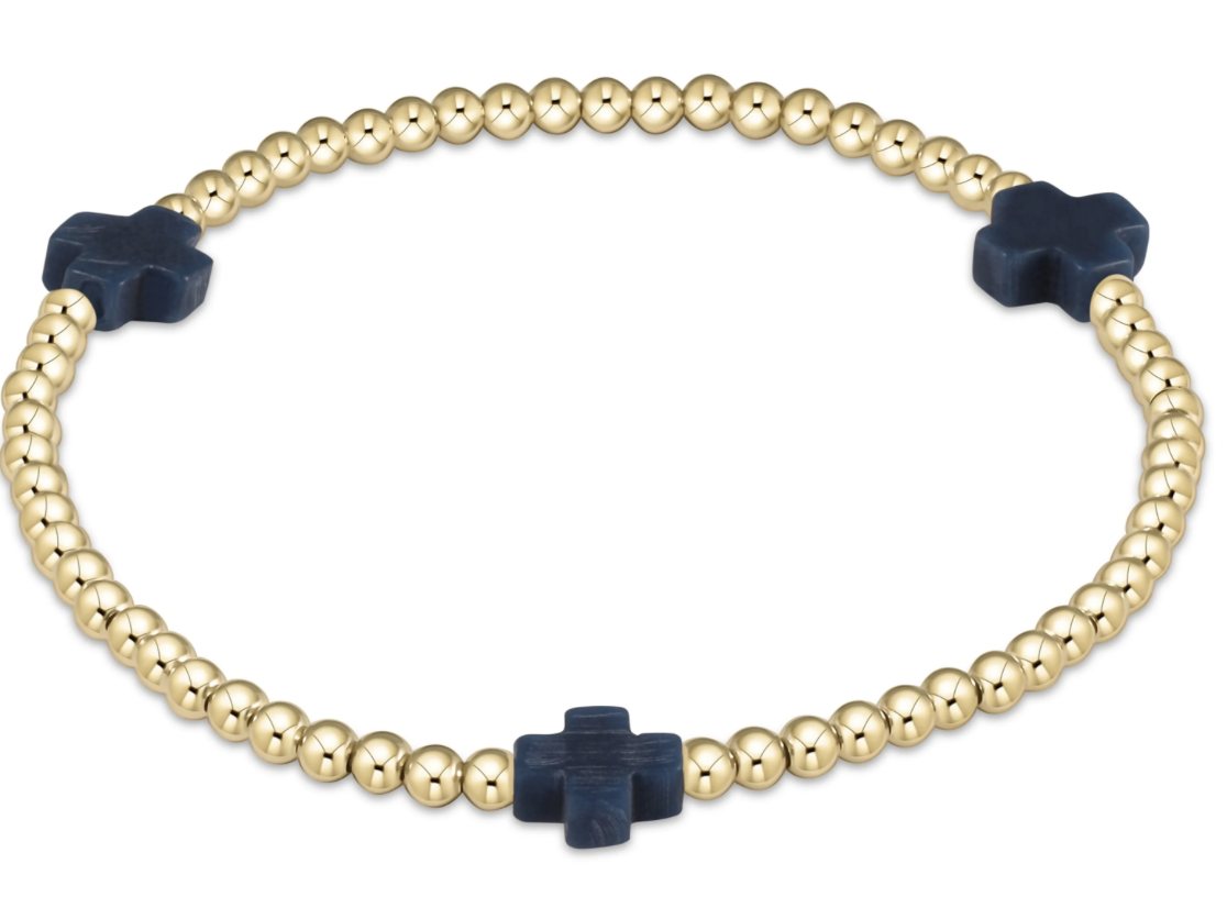 enewton Extends - Signature Cross Gold Pattern 3mm Bead Bracelet - Navy