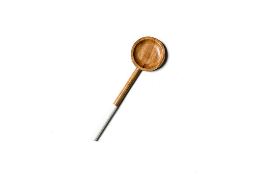 Wooden Spoon with Straight White Enamel Handle