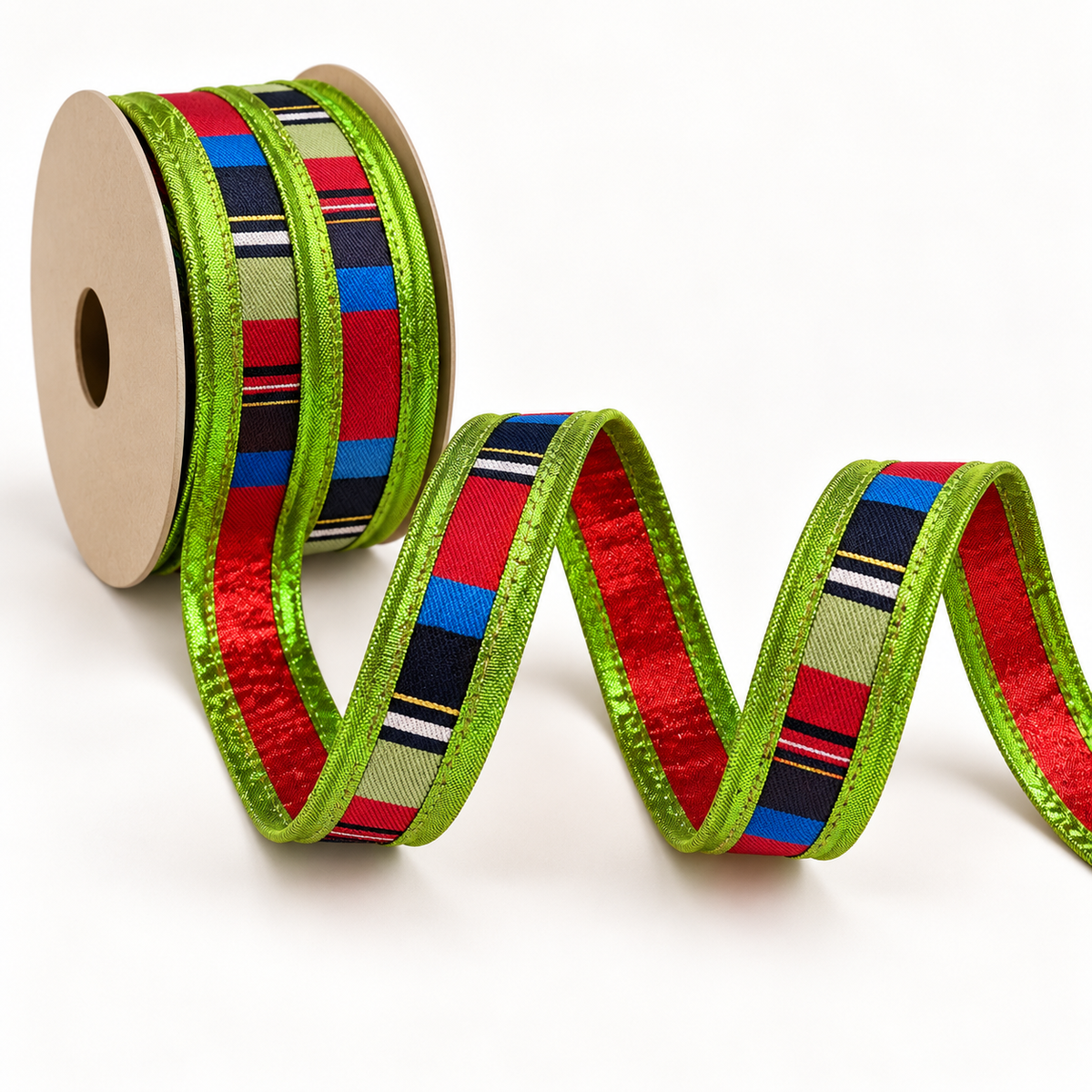 Stripe Metallic Dupion Red/Green Metallic Piping 1" by 10 yards