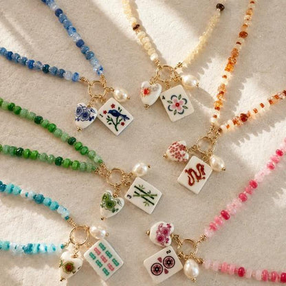 Mahjong Tile Charm Beaded Necklace