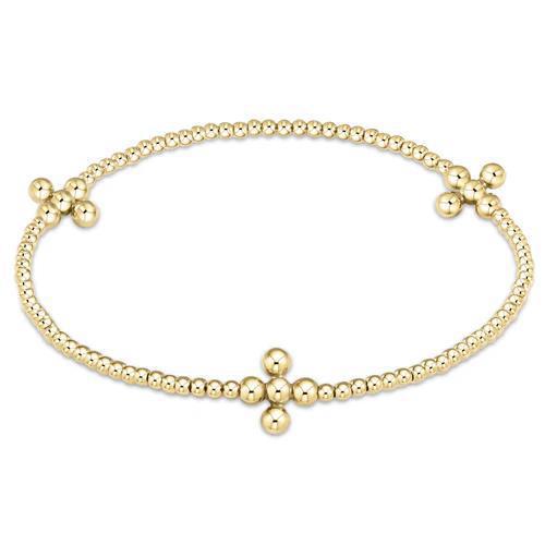 Signature Cross Gold Pattern 2mm Bead Bracelet - Classic Beaded Signature Cross Gold - 3mm Bead Gold