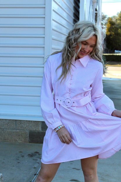 Settle Down Belted Stripe Dress