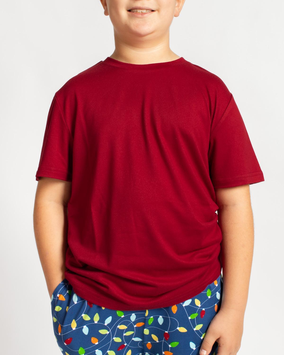 Dark Red Youth Crew Neck Short Sleeve T-Shirt