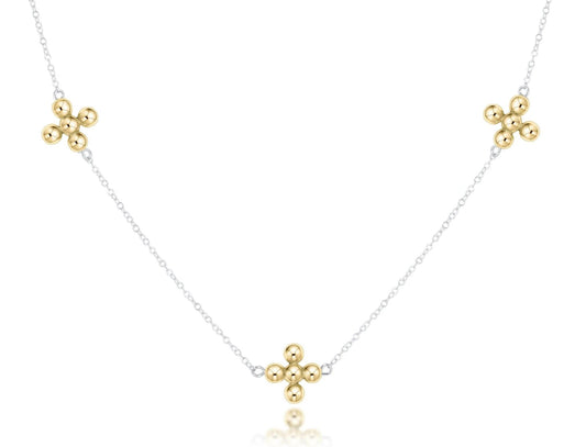 15" Choker Simplicity Chain Sterling Mixed Metal - Classic Beaded Signature Cross Gold