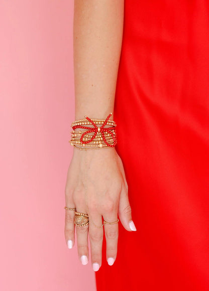 Red Pearl Bow Bracelet