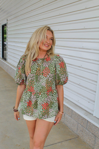 Nina Open Meadows Top - Green