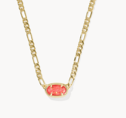 Elisa Gold Figaro Chain Short Pendant Necklace Papaya Iridescent Mother of Pearl