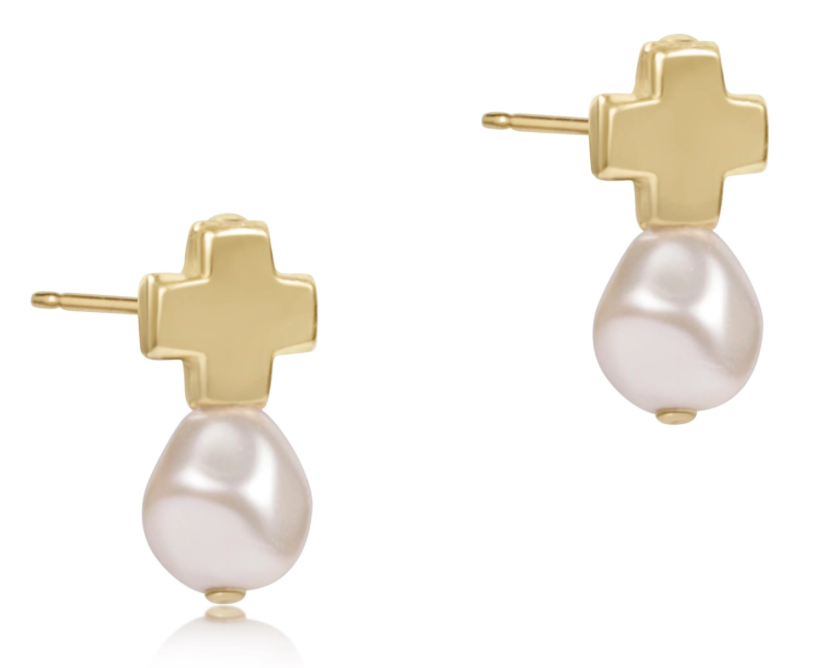 Signature Cross Gold Stud - Pearl