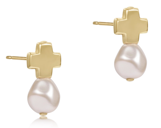 Signature Cross Gold Stud - Pearl