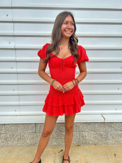 Solid Color Open Neck Double Tiered Mini Dress