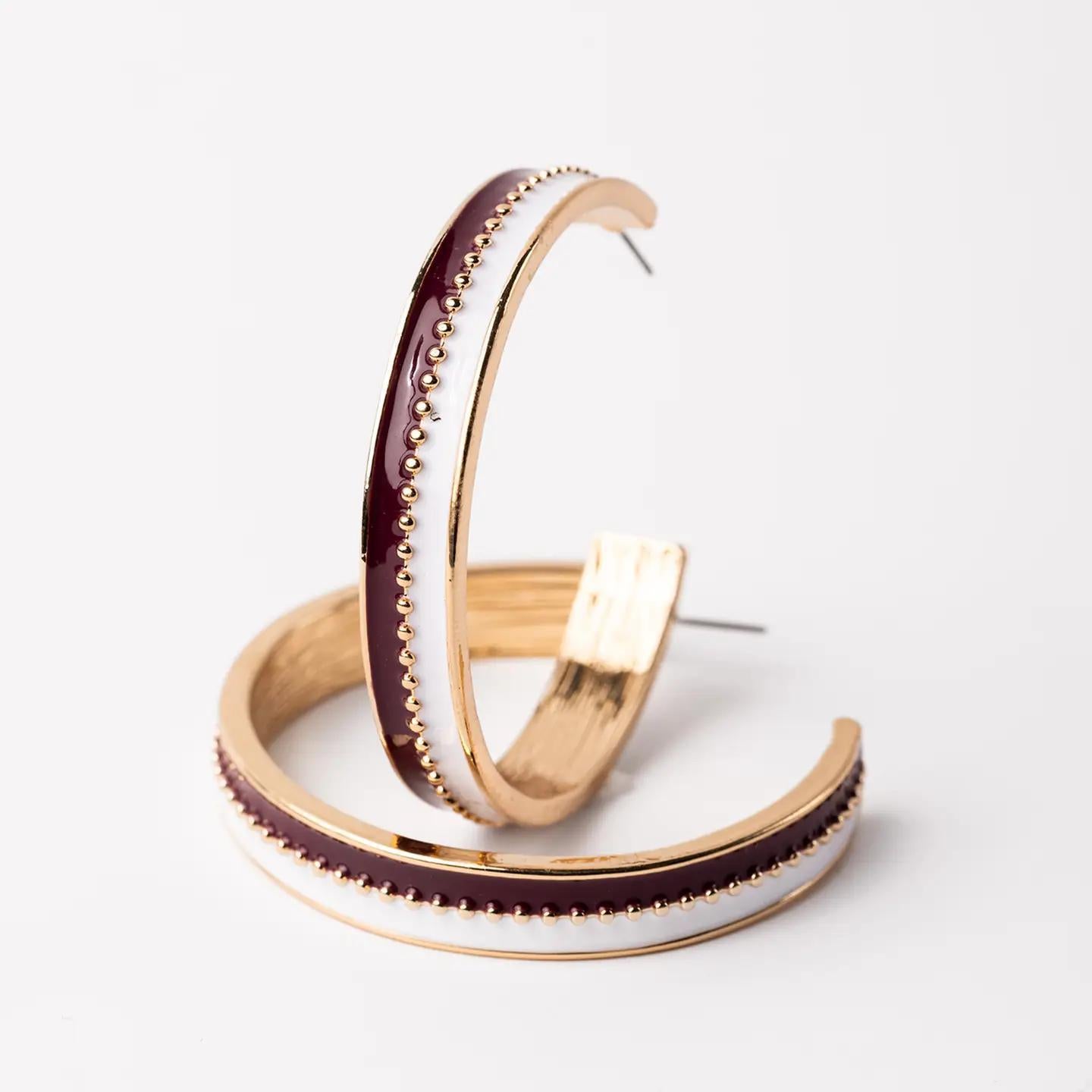 Earrings Meaghan  Maroon & White Large