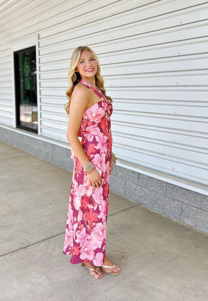 Bridgette Burgundy Halter Neck Dress