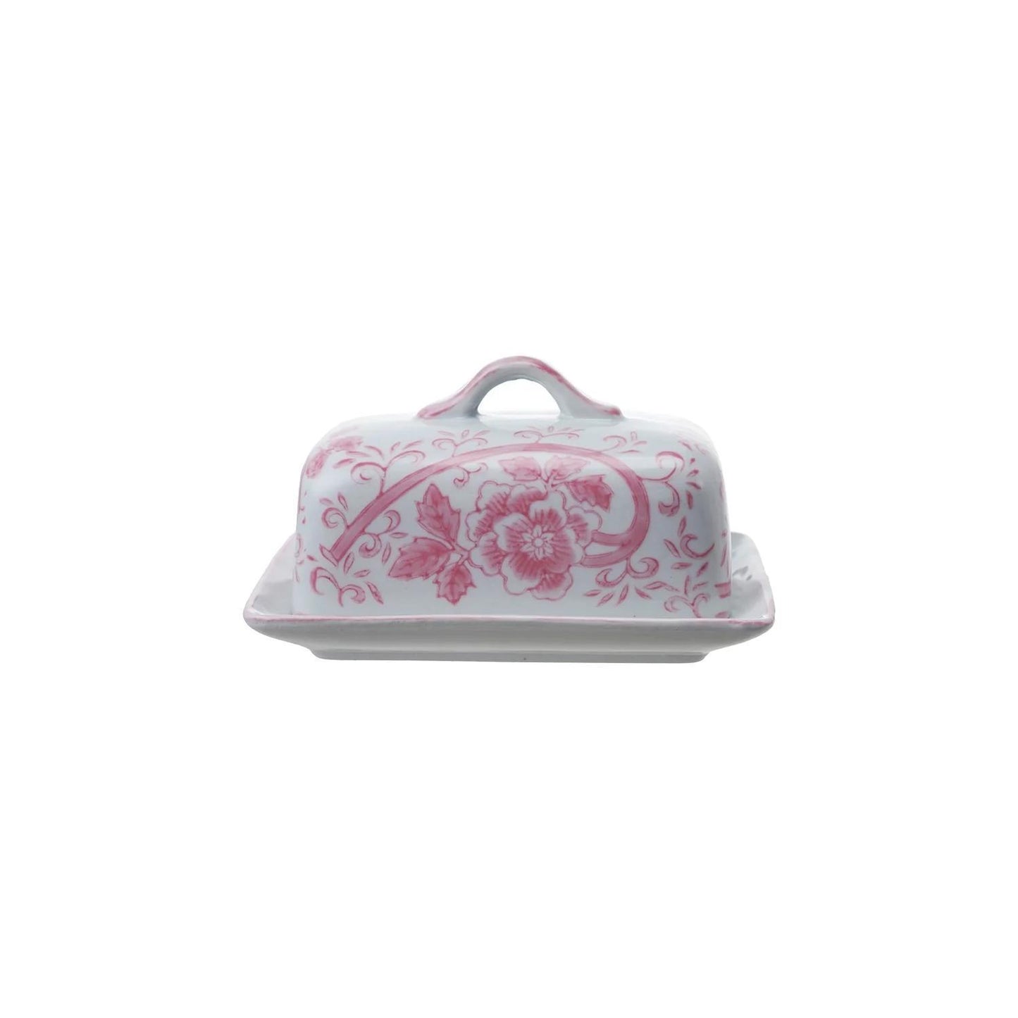 Butter Dish w Floral Design /Pink