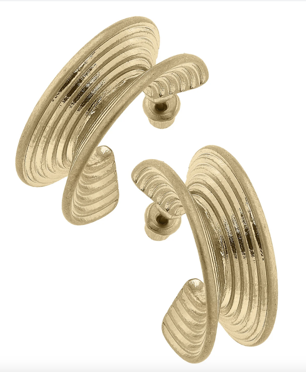 Tuscon Fluted Metal Chunky Hoop Earrings in Worn Gold