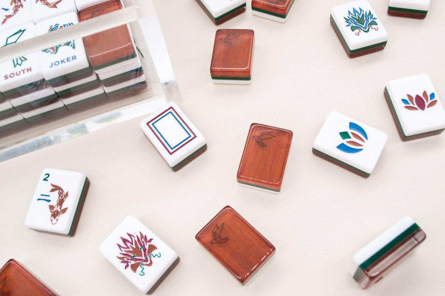 Origami Mahjong Tile set Timber / Lucite Display Box
