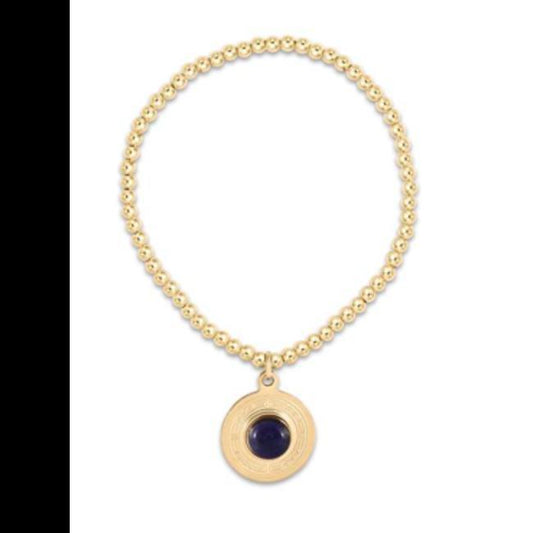 Classic Gold 3mm Bead Bracelet - Athena Small Gold Charm - Sodalite