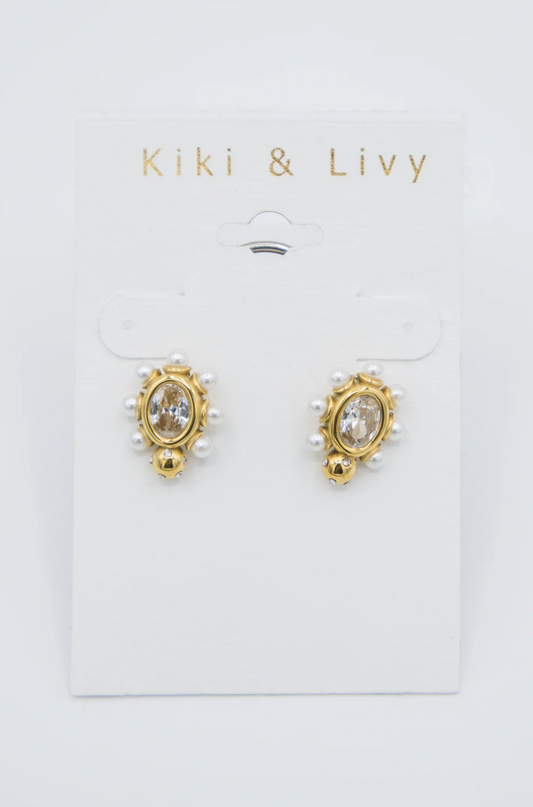 Oval Pearl Stone Studs