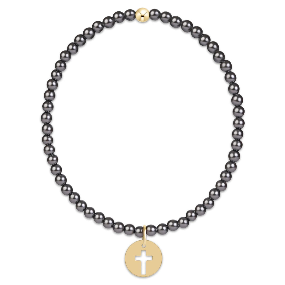 Classic Pearl Dark Grey 3mm Bracelet - Blessed Gold Disc