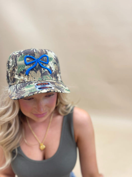 Camo Bow Embroidered Trucker Hat-Blue