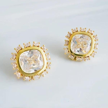Luminous Crown Stud Earrings - Clear Stone with Sparkling Frame