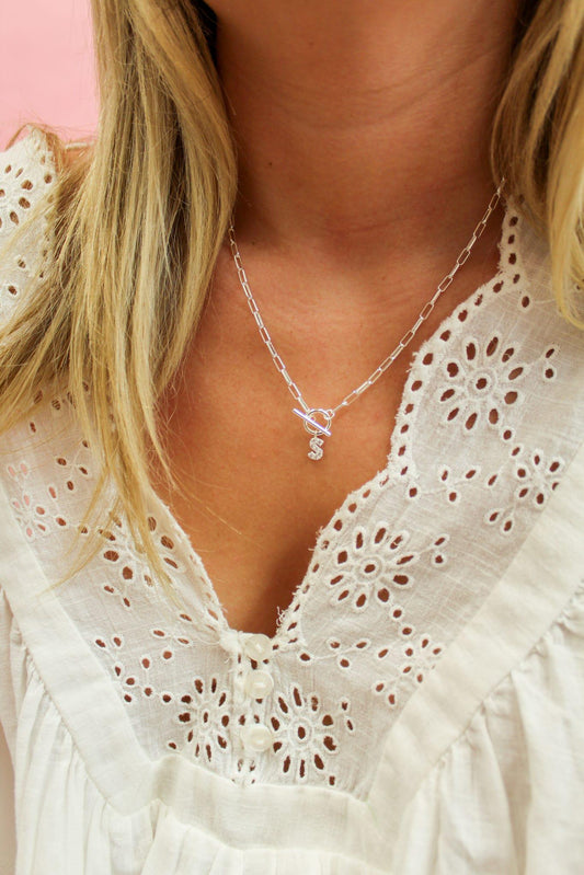 Sparkle Mini Toggle Initial Necklace