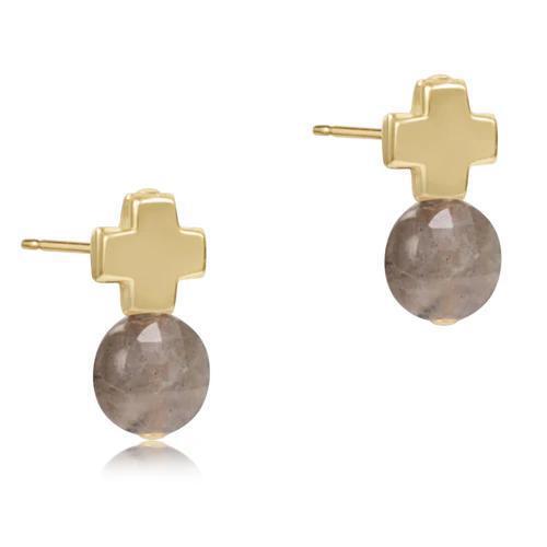 Signature Cross Gold Stud -  Labradorite