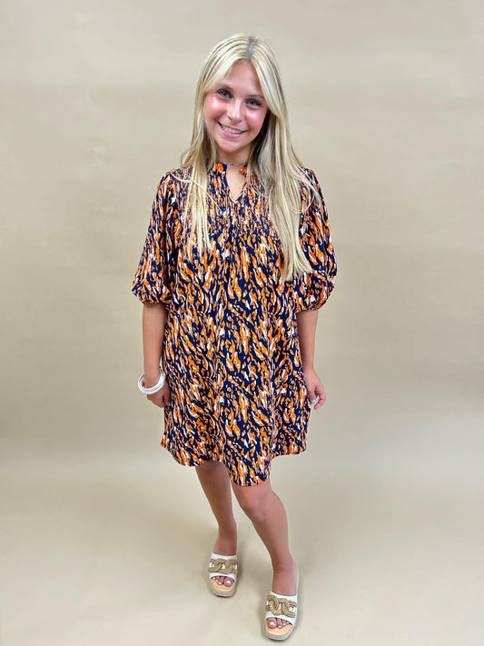 Dress Amelia Tiger Tail Navy/Orange Extra Small