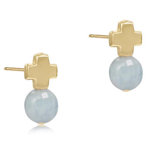 Signature Cross Gold Stud -  Aquamarine