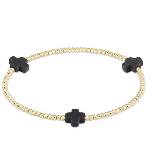 Signature Cross Gold Pattern 2mm Bead Bracelet - Onyx