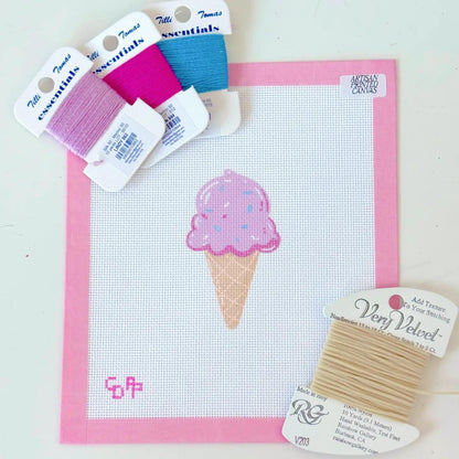 Summer Needlepoint Canvas, Artisan Printed, Icecream in Cone