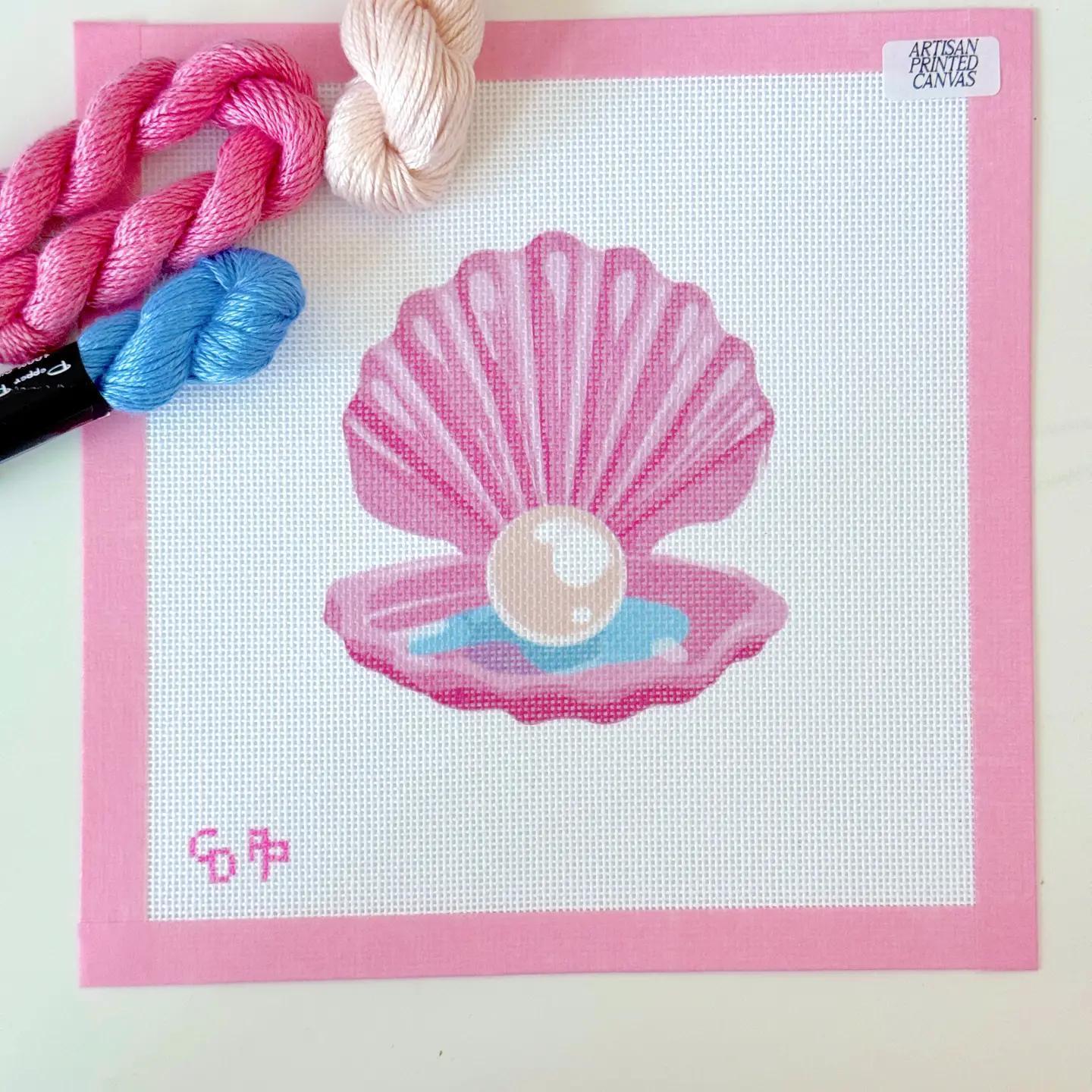 Pink Pearl Shell Needlepoint Canvas, Artisan Printed Canvas