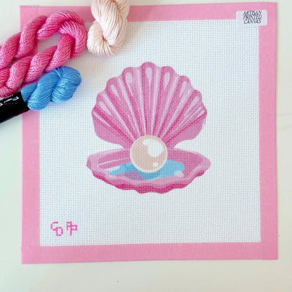 Pink Pearl Shell Needlepoint Canvas, Artisan Printed Canvas