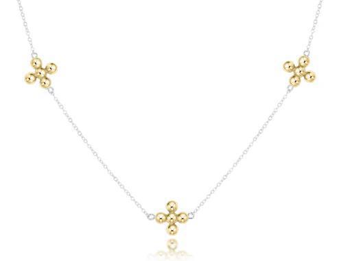 17" Choker Simplicity Chain Sterling Mixed Metal - Classic Beaded Signature Cross Gold