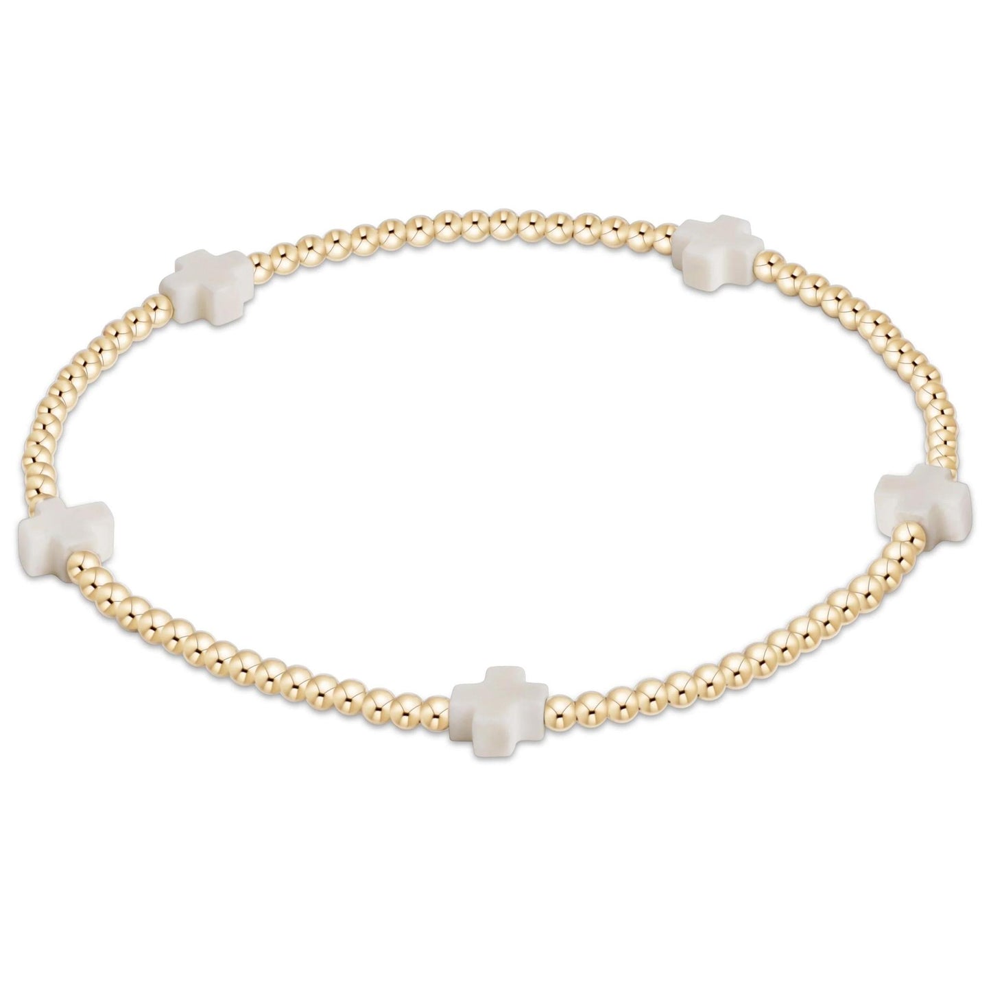 Egirl Signature Cross Small Gold Pattern 2mm Bead Bracelet- Off White