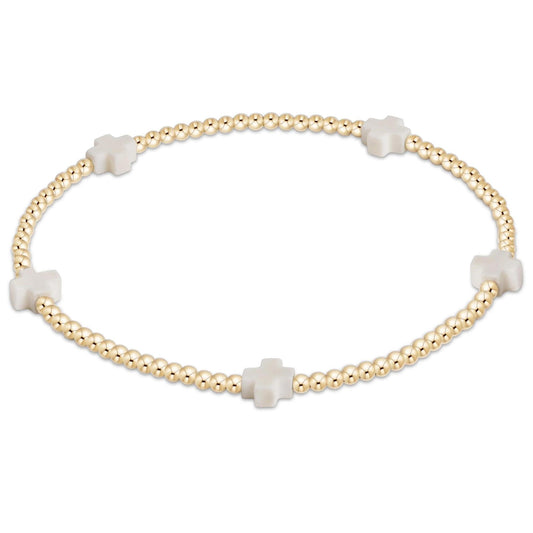 Egirl Signature Cross Small Gold Pattern 2mm Bead Bracelet- Off White