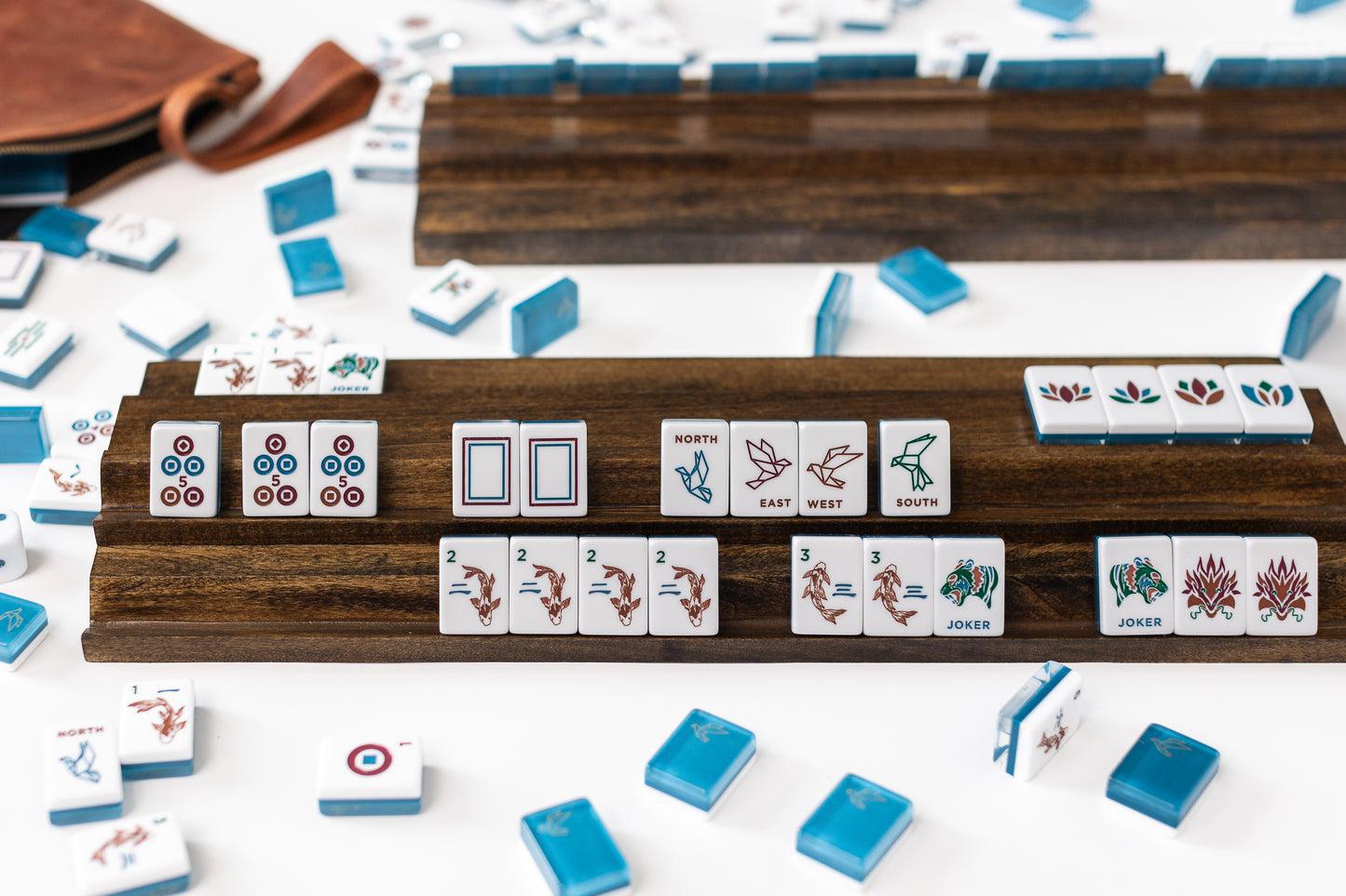 Origami Mahjong Tile set Azure / Lucite Display Box