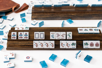 Origami Mahjong Tile set Azure / Lucite Display Box