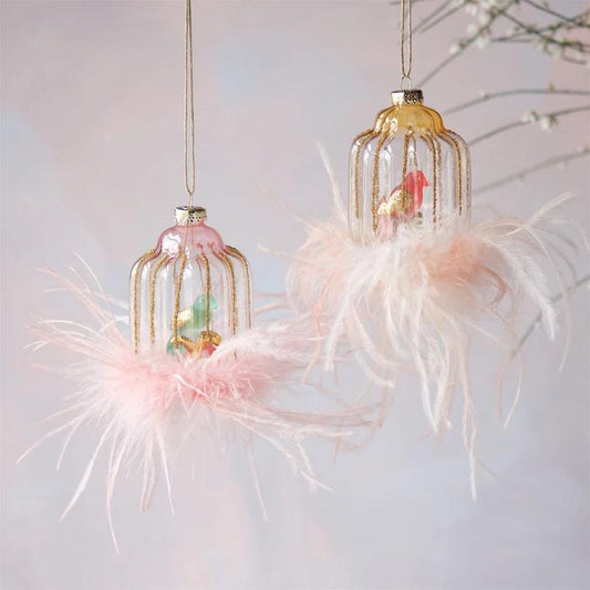 Birdcage Ornament Glass 4.5'' 2 Assortment
