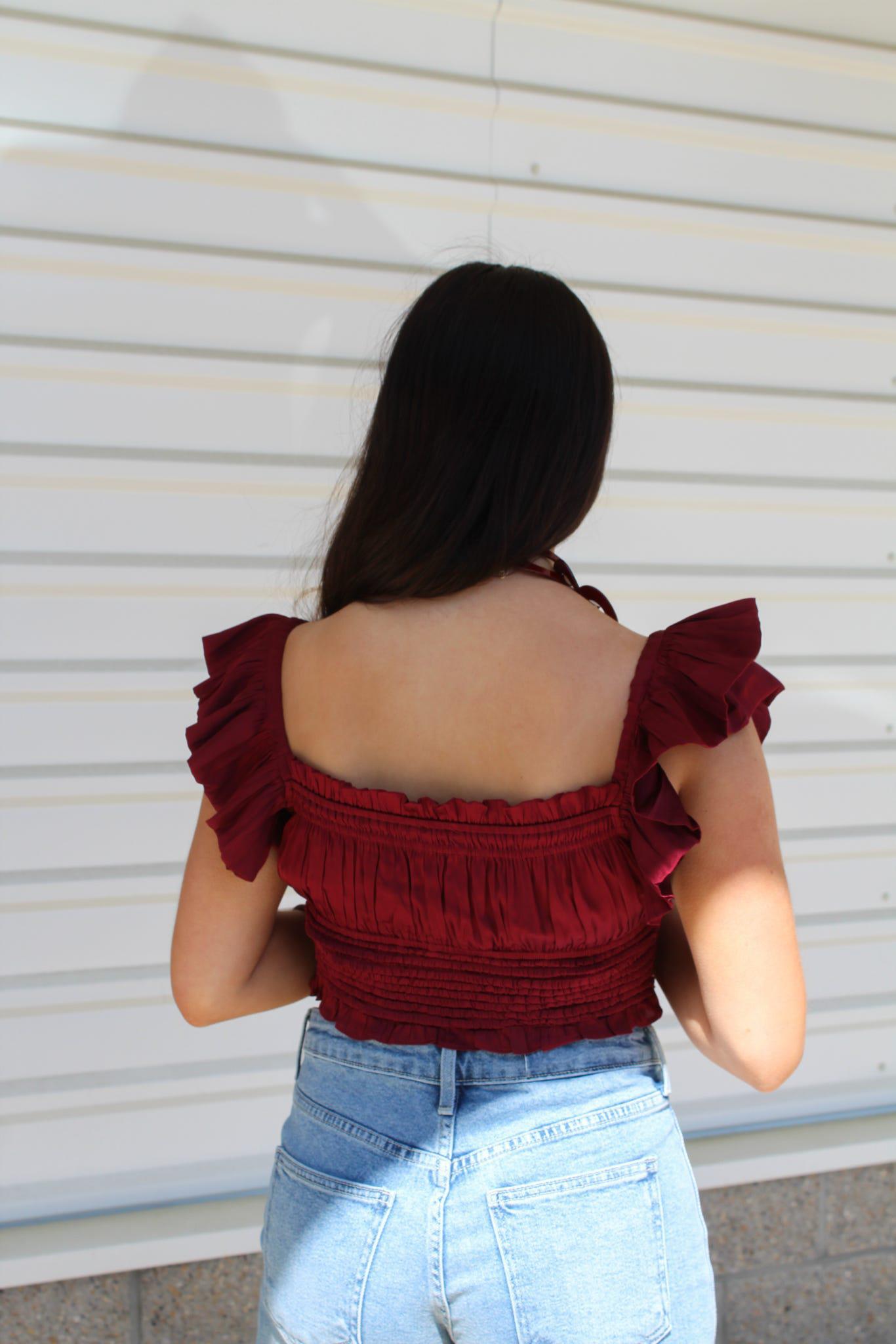 Ruffle Sleeve Cropped Smocked Top