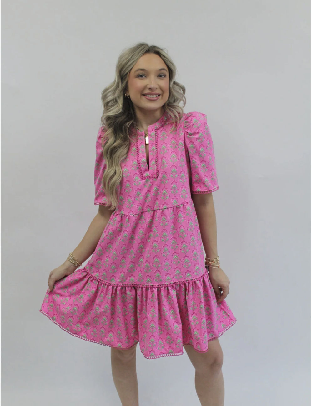 Adelyn Deco Lilies Dress in Fuchsia