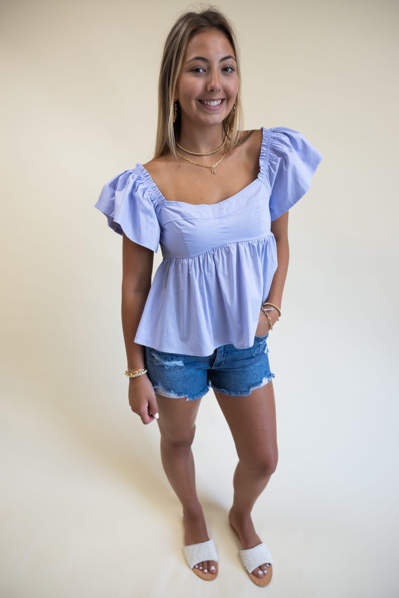 Ruffle Sleeve Peplum Top