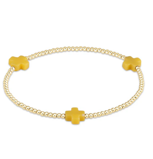 Signature Cross Gold Pattern 2mm Bead Bracelet - Canary