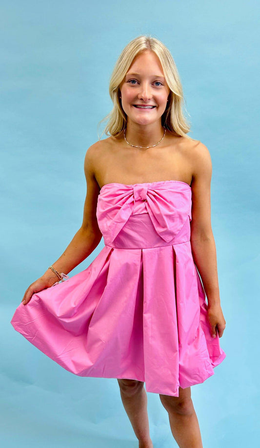 Front Ribbon Tube Pleated Dress